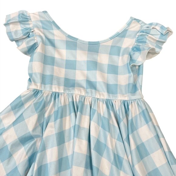 Dot Dot Smile DDS Light Blue & White Gingham Girls Flutter Sleeve Dress 7 - Picture 3 of 5